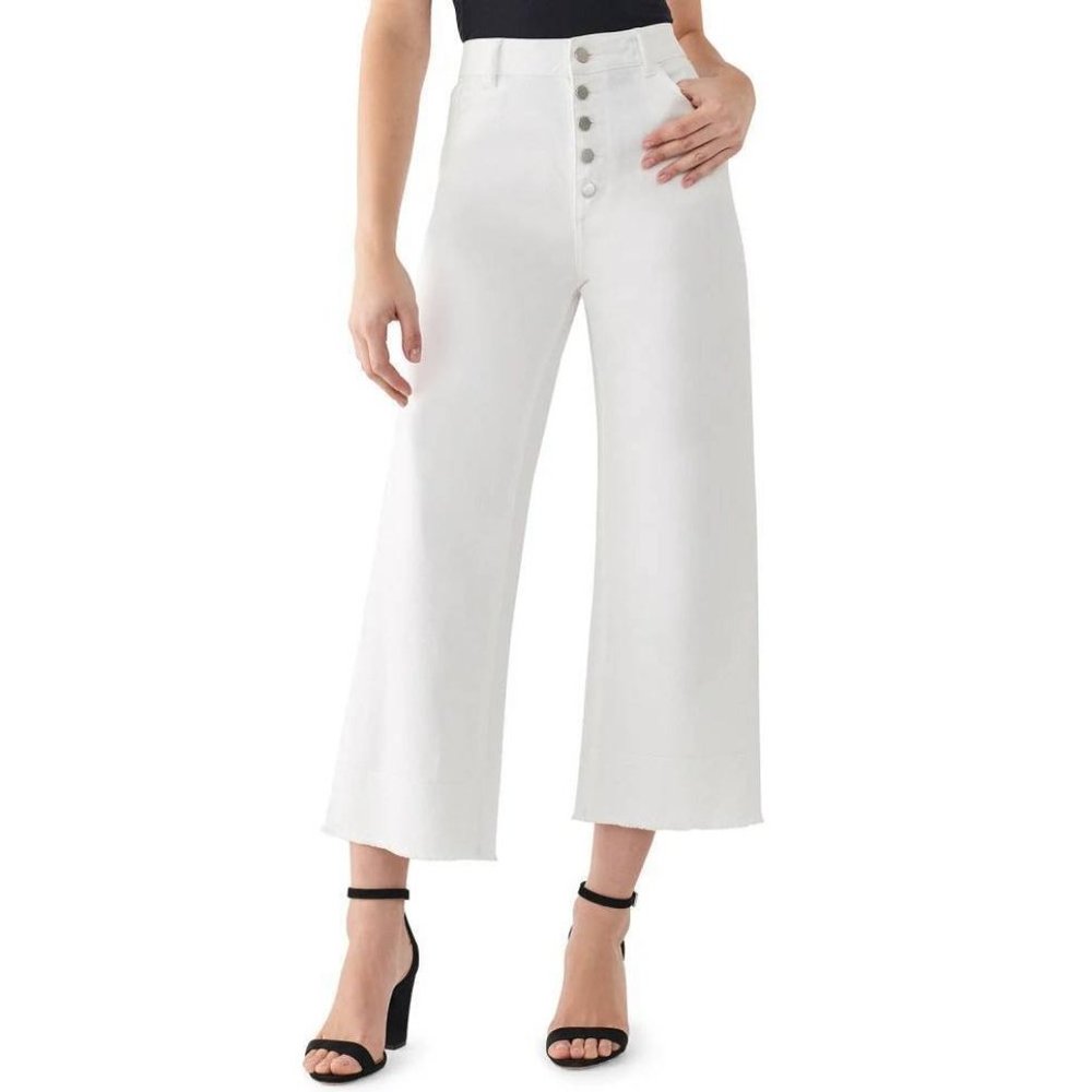 DL1961 White High-Rise Wide Leg Cropped Pants